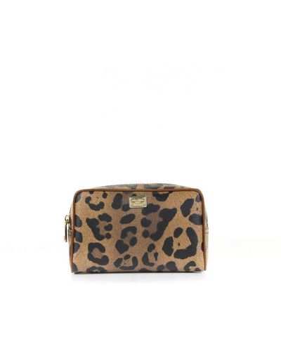 Dolce & Gabbana Leopard-printed Branded Plate Toiletry Bag - Multicolor