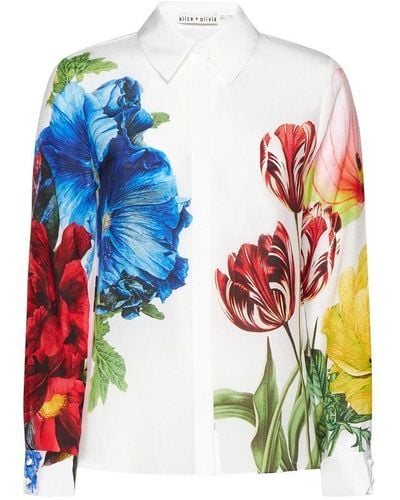 Alice + Olivia Alice + Olivia Willa Floral-printed Long Sleeved Blouse - White