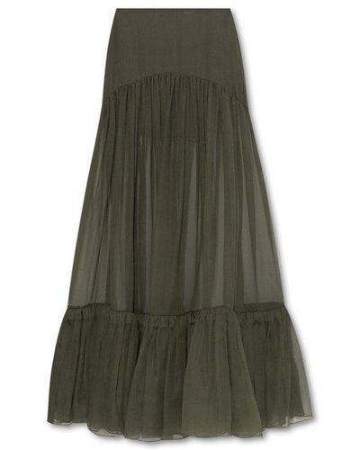 Saint Laurent Silk Maxi Skirt - Green