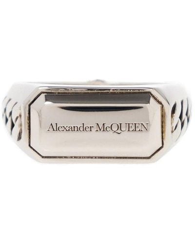 Alexander McQueen Skull Motif Raffia Ring - White