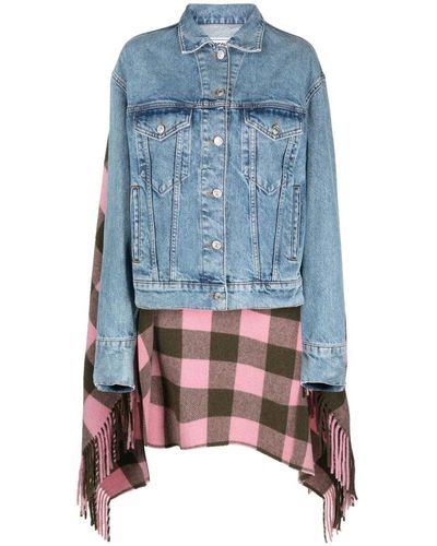 Moschino Jeans Checked Panel Cape Denim Jacket - Blue