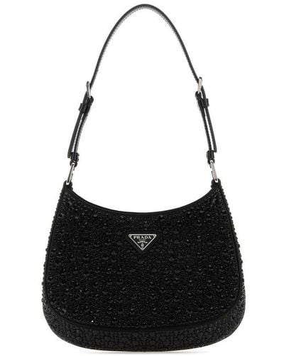 Prada Cleo Crystal-embellished Shoulder Bag - Black