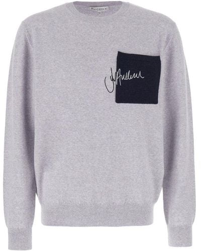 JW Anderson Logo Embroidered Knit Sweater - Gray