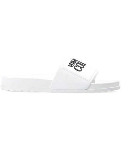 Versace Logo Detailed Slip-on Slides - White