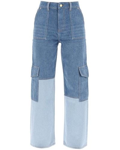 Ganni Angi Wide-leg Panelled Jeans - Blue