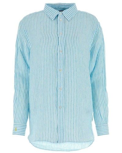 Polo Ralph Lauren Striped High-low Hem Shirt - Blue