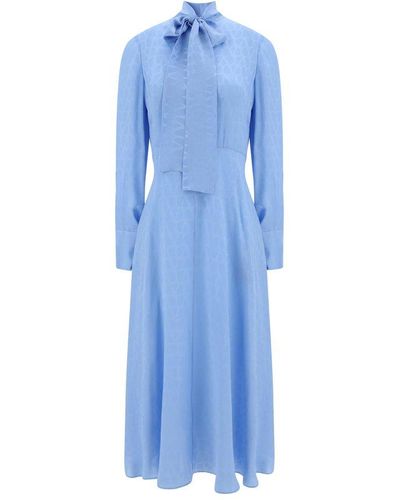 Valentino Toile Iconographe Straight Hem Long-sleeved Dress - Blue