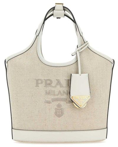 Prada Logo Print Mini Bucket Bag - Natural