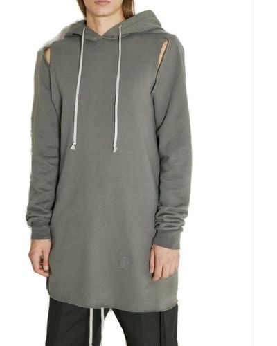 Rick Owens Cut-out Detailed Long Hoodie - Gray
