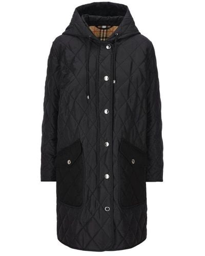 Burberry Quilted Hooded Drawstring Coat - Black