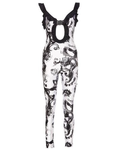 Versace Baroccoflage Printed Cut-out Ruffled Jumpsuit - Black