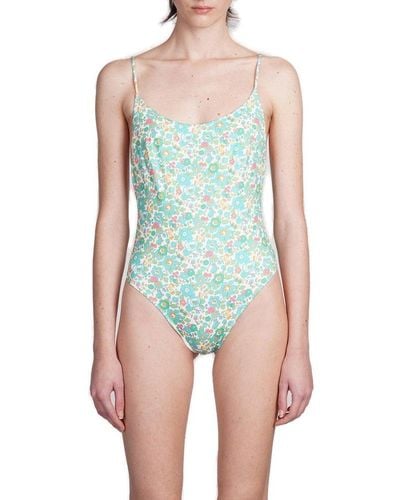 Mc2 Saint Barth Cecille Floral-printed One-piece Swimsuit - Blue