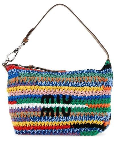 Miu Miu Colour-block Crochet Knit Tote Bag - Blue