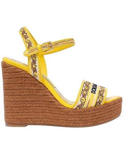Dolce & Gabbana Logo Embroidered Wedge Sandals - Yellow