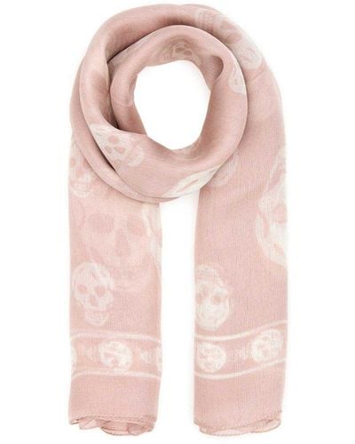 Alexander McQueen Skull Printed Finished Edges Scarf - Pink