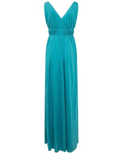 P.A.R.O.S.H. V-neck Gathered Sleeveless Gown - Blue
