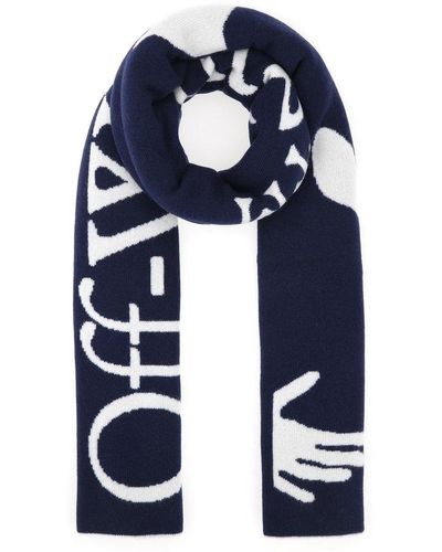 Off-White c/o Virgil Abloh Logo Intarsia Knitted Scarf - Blue