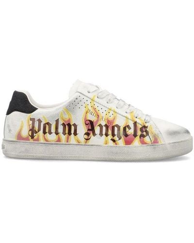 Palm Angels Distressed Spray Paint Lace-up Sneakers - White