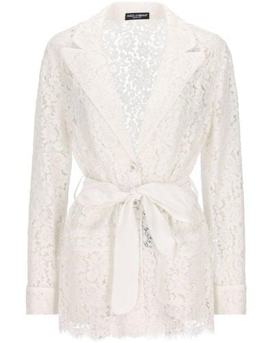 Dolce & Gabbana Floral Cordonetto Lace Pyjama Shirt - White