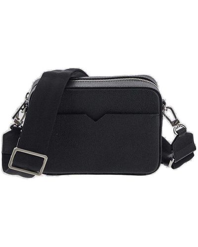 Valextra V-line Reporter Zipped Mini Messenger Bag - Black