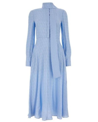 Valentino Toile Iconographe Straight Hem Long-sleeved Dress - Blue