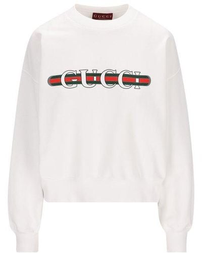 Gucci Logo Printed Jersey Sweatshirt - White