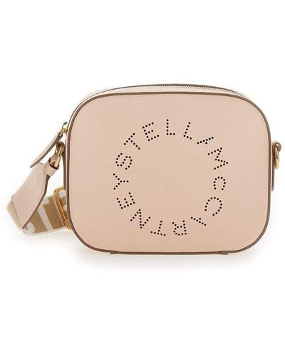Stella McCartney Logo Perforated Strapped Crossbody Bag - Natural
