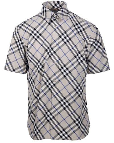Burberry Nova Check-jacquard Short Sleeved Shirt - Gray