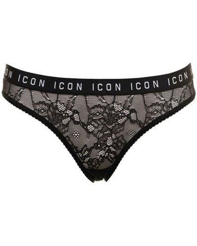 DSquared² D-squared2 Woman's Black Lace Briefs With Logo Print