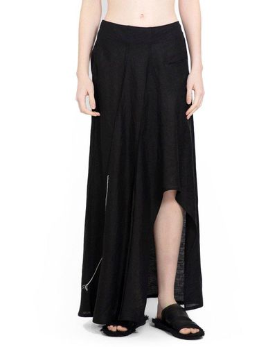 Yohji Yamamoto Slit-detailed Gathered Skirt - Black