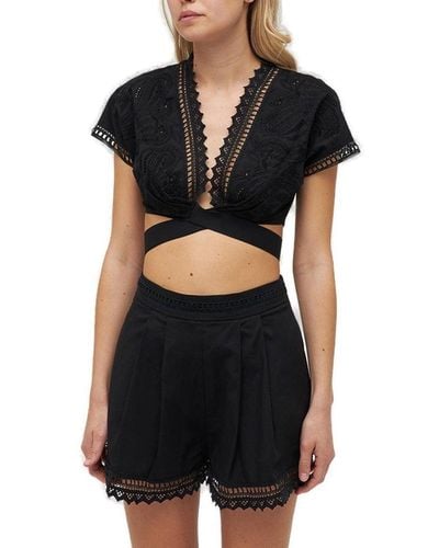 Ermanno Scervino Lace Detailed Cropped Top - Black