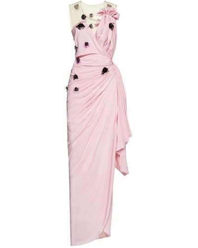 Lanvin Floral Appliqué Sleeveless Dress - Pink
