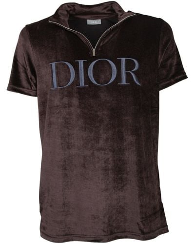 Dior Logo Embroidered Velvet T-shirt - Black
