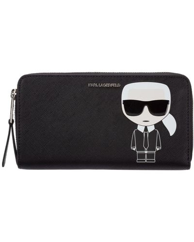 Karl Lagerfeld Wallet Leather Coin Case Holder Purse Card Bifold K/ikonik - Black