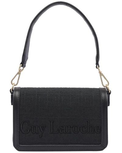 Guy Laroche Logo Embroidered Foldover-top Shoulder Bag - Black