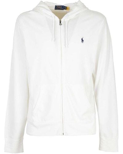 Polo Ralph Lauren Pony Embroidered Zipped Drawstring Hoodie - White