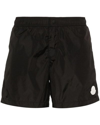 Moncler Button Detailed Logo Patch Swim Shorts - Black