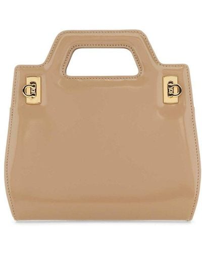 Ferragamo Wanda Mini Leather Tote Bag - Natural