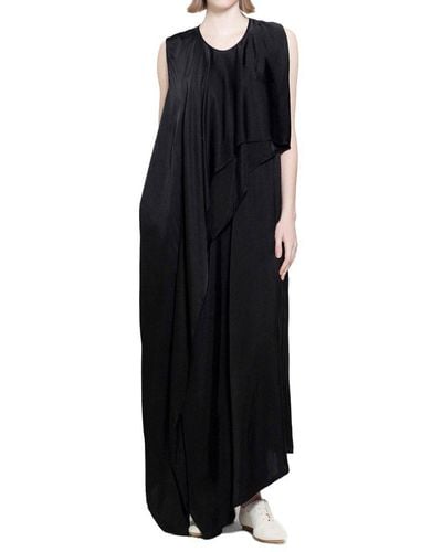 Uma Wang Asymmetric Hem Satin Again Dress - Black