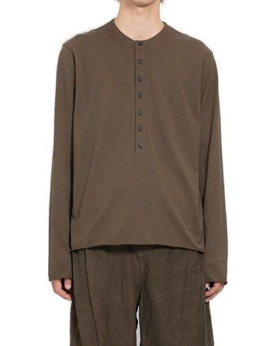Ziggy Chen Half-button Long Sleeved T-shirt - Brown