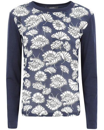 Weekend by Maxmara Floral Patterned Crewneck T-shirt - Blue