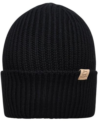Woolrich Logo Patch Ribbed Beanie - Black