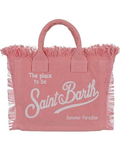 Mc2 Saint Barth Logo Printed Fringed Tote Bag - Pink