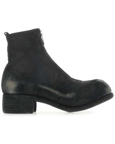 Guidi Front Zipped Ankle Boots - Black