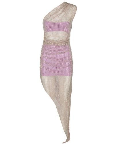 GIUSEPPE DI MORABITO Ruched One-shoulder Mesh Dress - Pink