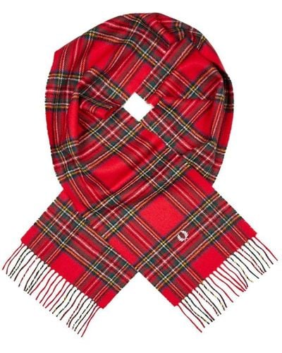 Fred Perry Checked Fringed Scarf - Red