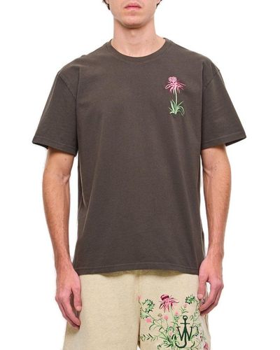 JW Anderson Floral Embroidered Crewneck T-shirt - Grey