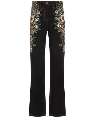 Etro Floral-jacquard Mid-rise Tapered Jeans - Black