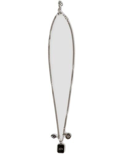 Dior Logo Plaque Pendant Necklace - White