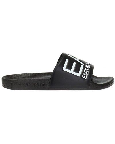 EA7 Logo-embossed Open Toe Slides - Black